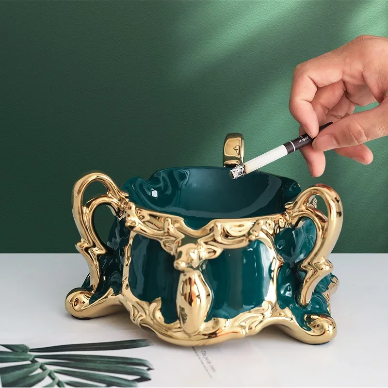 Ceramic Ashtray Windproof Creative Home Decor Cigar Ashtray Light Luxury Tabletop Ornaments Gift Living Room Office Decoration