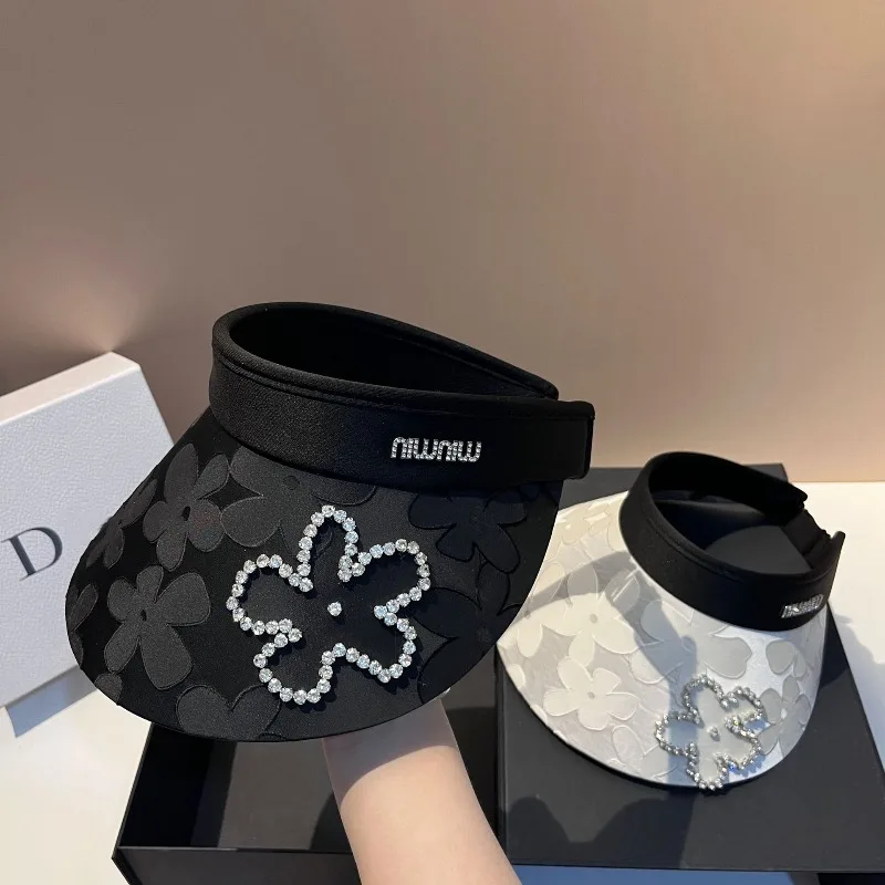 

​ ​ 2022, женский солнцезащитный козырек с цветочным принтом и стразами, UPF50 +, легкая пляжная шляпа с широкими полями во французском стиле в стиле бохо, регулируемая, молодежная, бесплатная доставка ​ ​