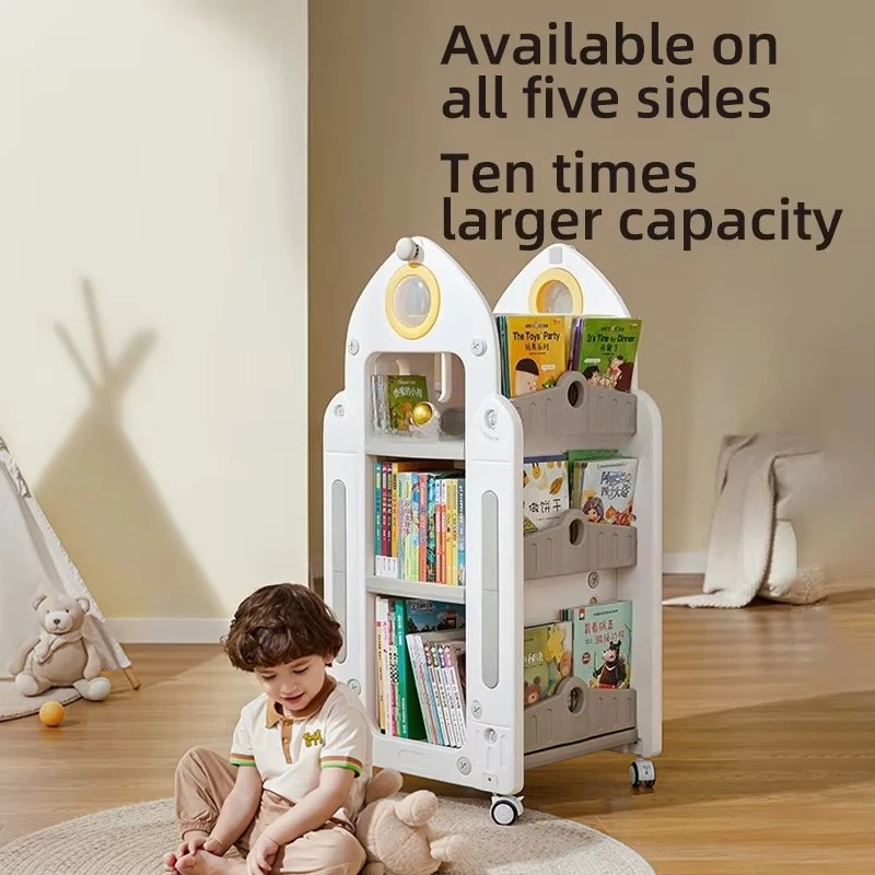 Children with Wheels Baby Picture Book Rack Shelves Bookshelf Organizer Rotating Display Plastic Kids Storage Book Shelf