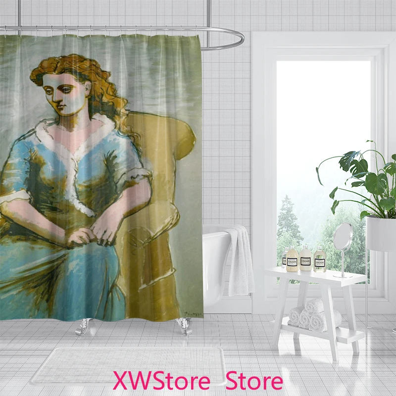 

Artistic Retro Style Portrait Shower Curtain Art Gallery Level Printing Waterproof and Mildew Proof