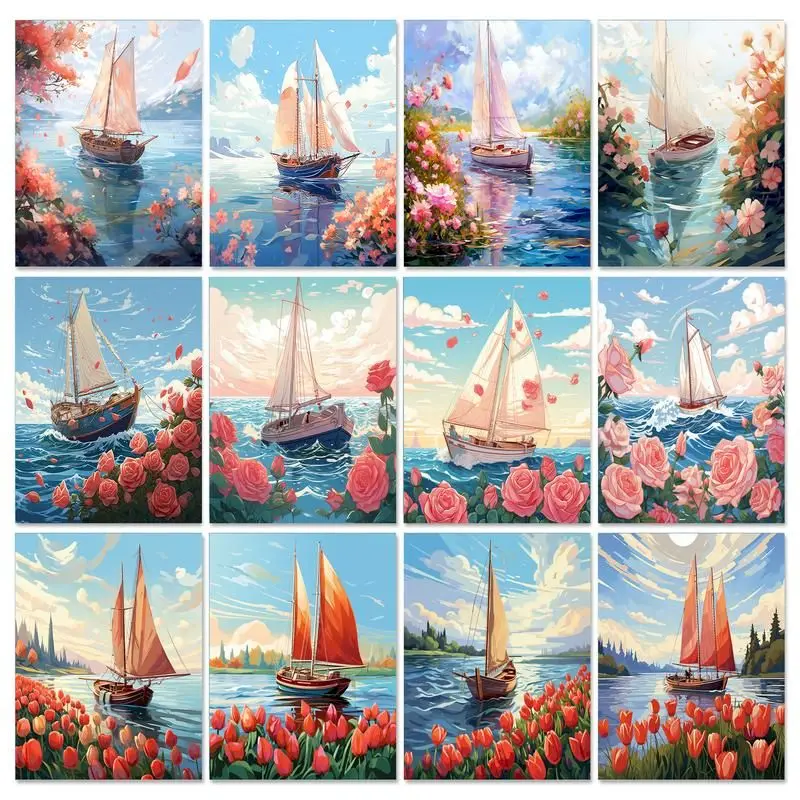 

GATYZTORY Scenery DIY Painting By Numbers Flower And Sailboat Picture Colouring HandPainted Oil Painting Unique Gift Home Decor