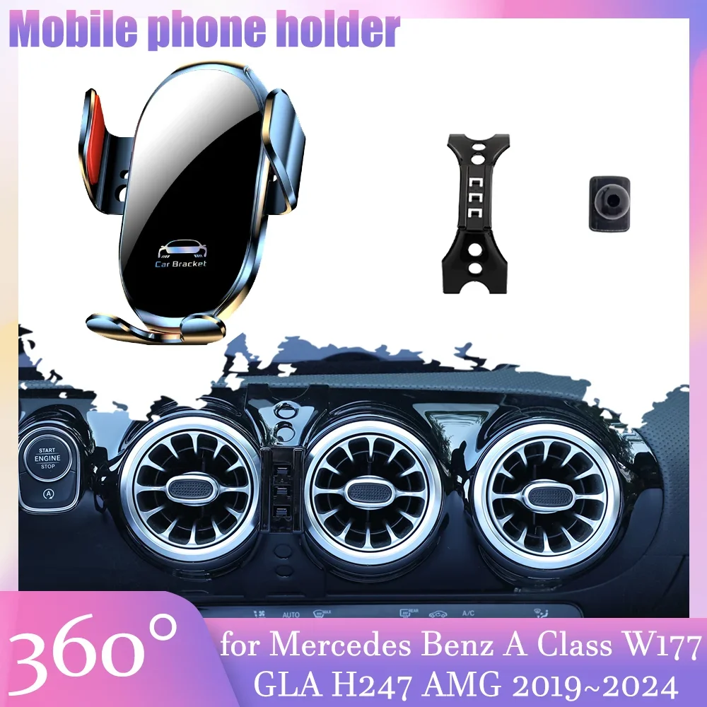 Car Mobile Phone Holder for Mercedes Benz A Class W177 GLA H247 AMG 180 2019~2024 Air Vent Clip Stand Support Accessories iPhone