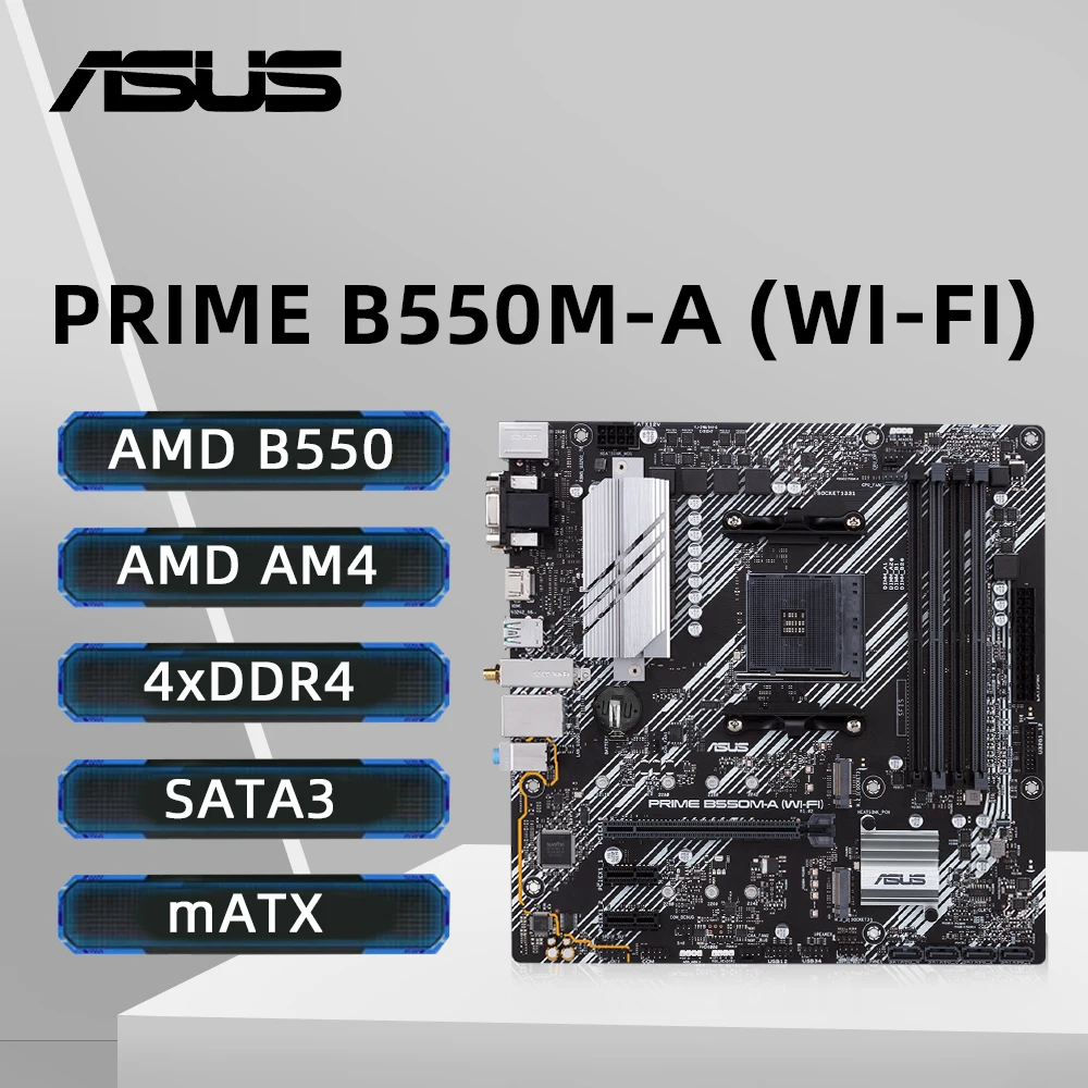 

ASUS PRIME B550M-A (WI-FI) Motherboard Support Ryzen 5 3600 5600 5700 5800X3D CPU DDR4 4866MHz 128GB HDMI NVME M.2 AM4 Mainboard