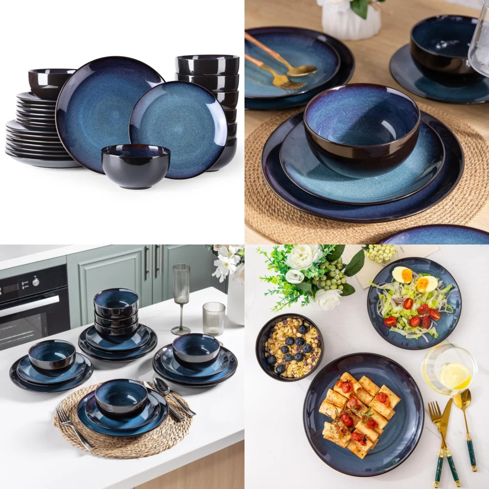 

Набор керамической посуды Набор керамической посуды для 8 каменных тарелок и мисок ручной работы идеально подходит для семейных еды Прочный и