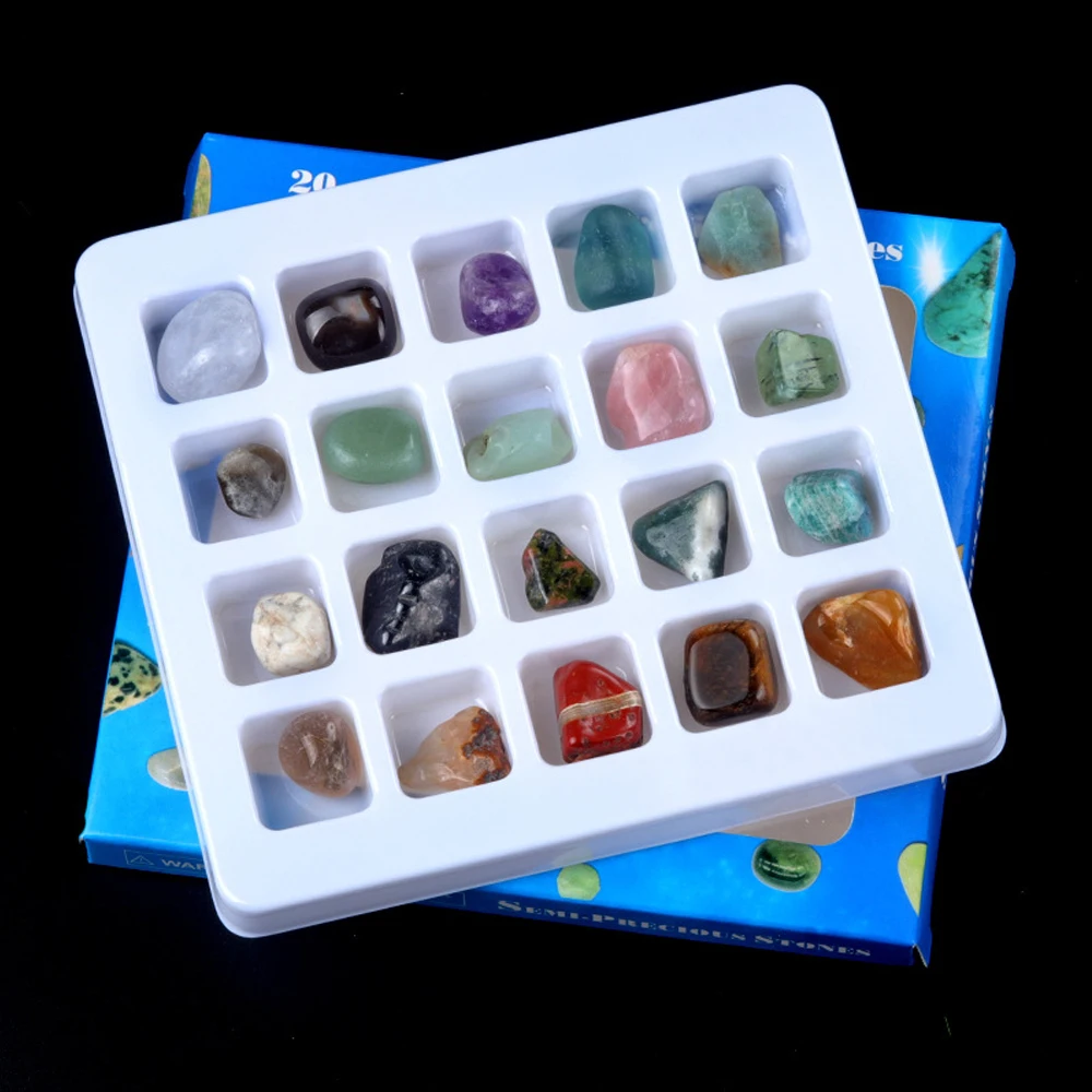 20pcs Square Box Crystal Chakra Healing Stones and Crystals Set Irregular Gemstone Rose Quartz DIY Jewelry Sets Bedroom Decor