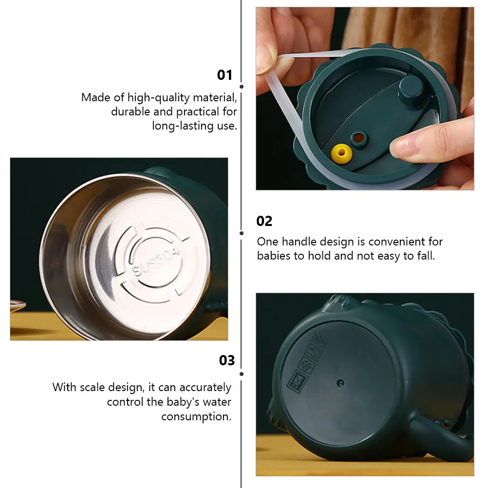 

Children Water Straw Cup Stainless Steel Baby Training Measuring Scale Cup Milk Juice Water Drinking