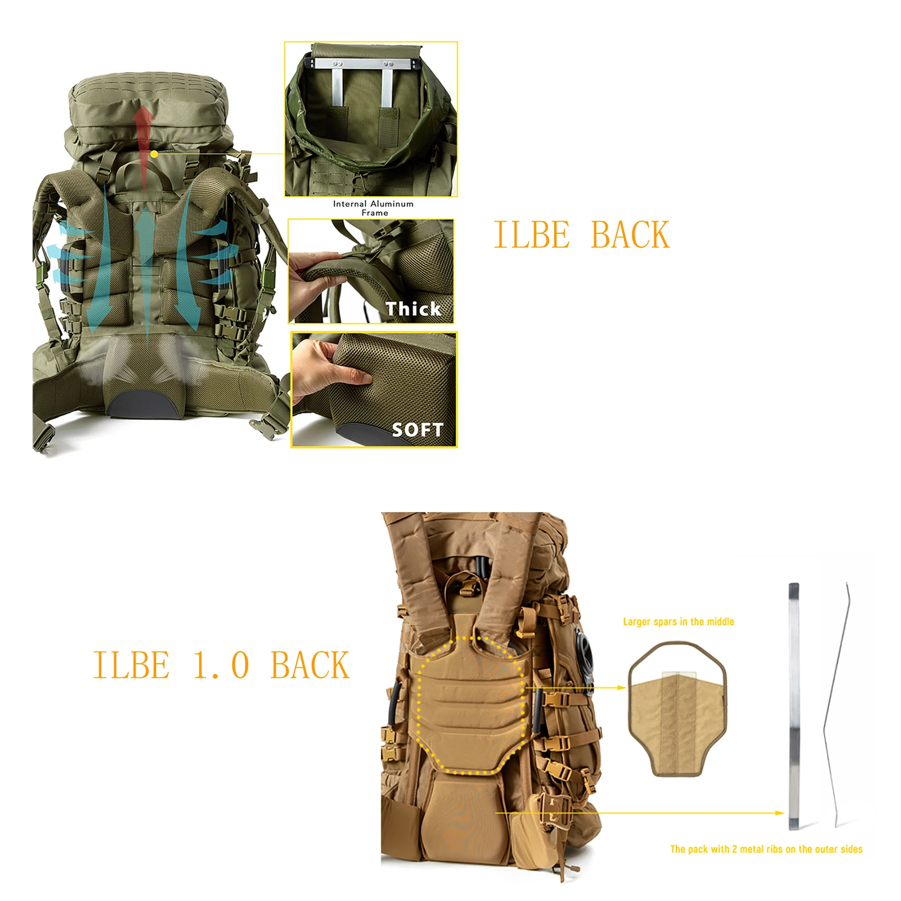 Military Army Large Rucksack ILBE Tactical Assault Backpack with Hydration Pack Shoulder Straps and Waist Belt Multicam