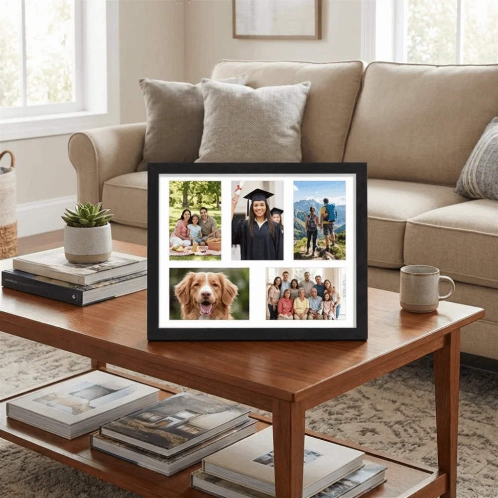 Creative Multi-functional 5-Grid Photo Frame Handmade Rectangle Wooden Picture Frame Changeable Collage Frame Couple
