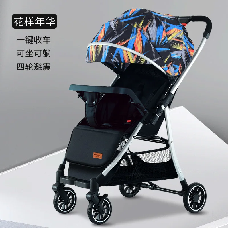 

Детская коляска, двусторонняя, с высоким ландшафтом, складная легкая коляска в один клик для детей, четыре колеса для прогулок, детская