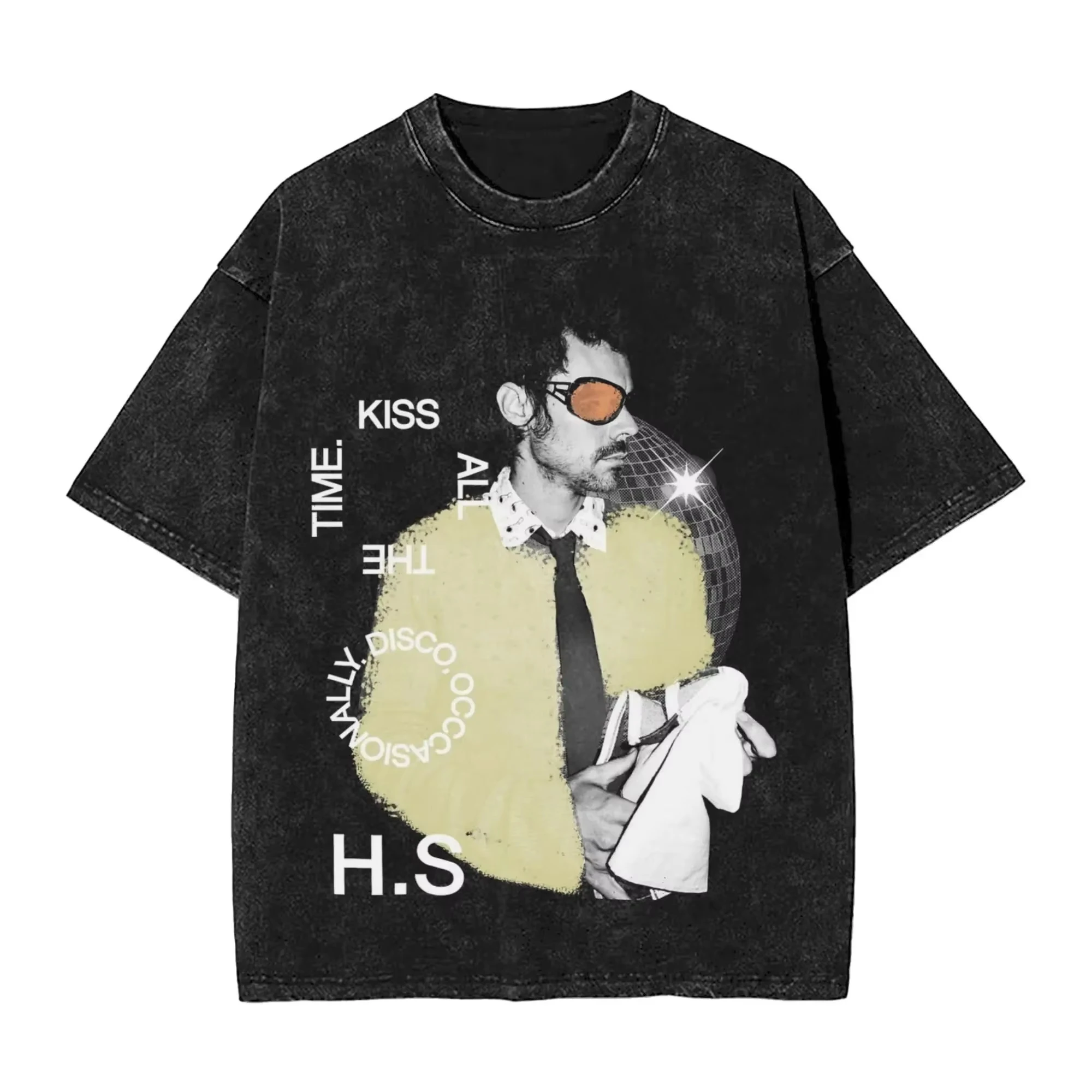 Harry Styles Kiss All The Time Graphic T-shirt Disco Retro Aesthetic Streetwear Unisex Oversized Summer Cotton Washed Tee Tops