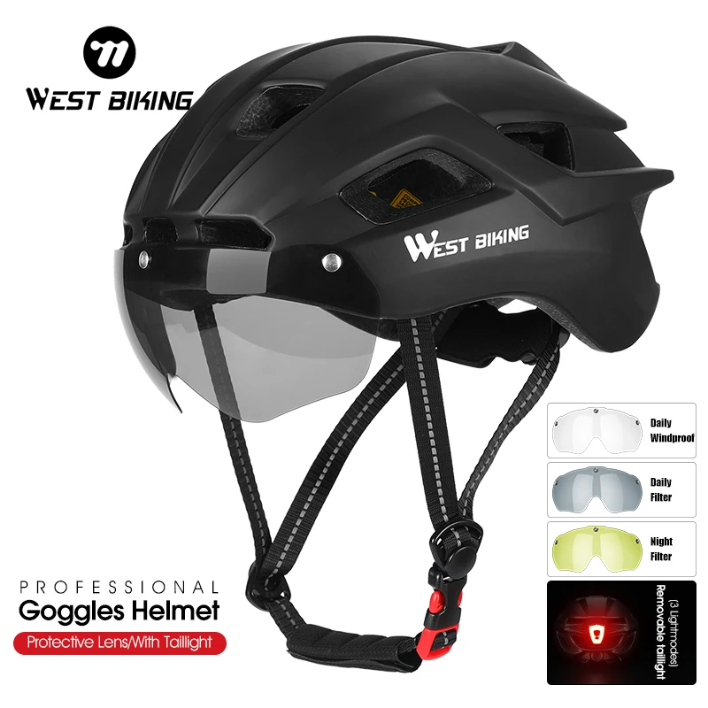 

WEST BIKING Cycling Helmet Bicycle Helmet MTB Road Bike Safe Cap 57-62cm Visored Motorcycle Goggle Helmet Equipment