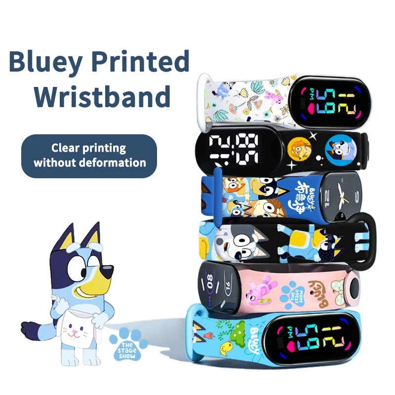 Bluey giocattoli per bambini orologio elettronico Bingo Coco Muffin Anime Figure Print Flash Cool colorato LED orologio digitale cinturino da polso