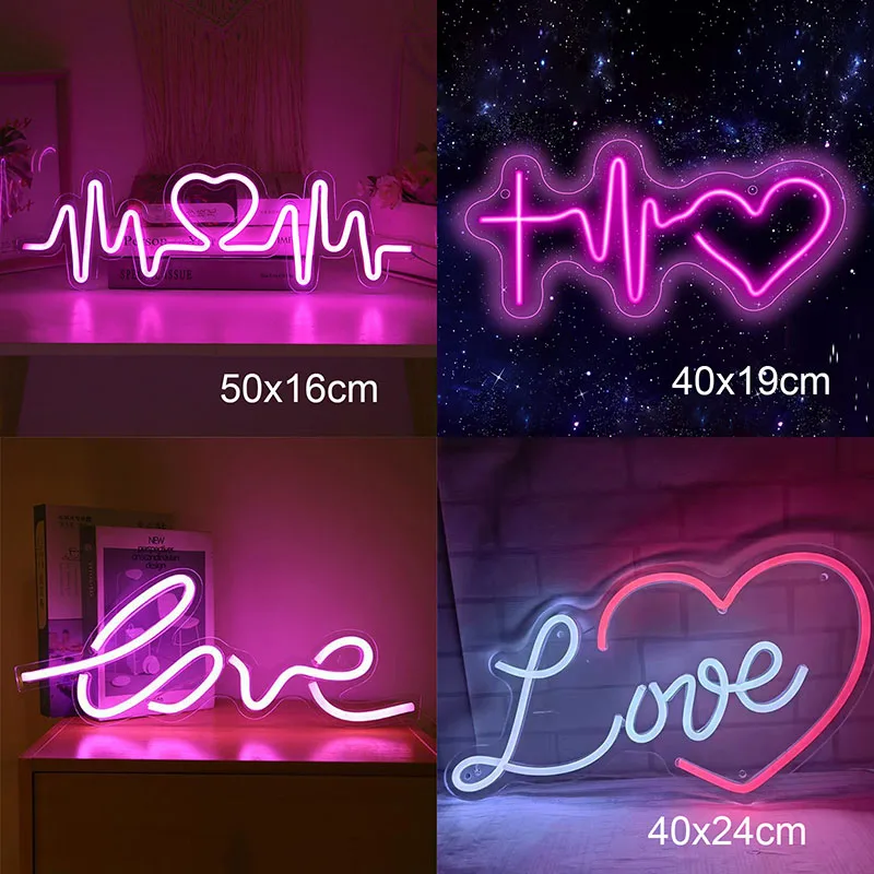 

Love Neon Sign Light LED Heartbeat Neon Lights Decor Wedding Room Confession Party Hanging Display Board USB plug Bar Club