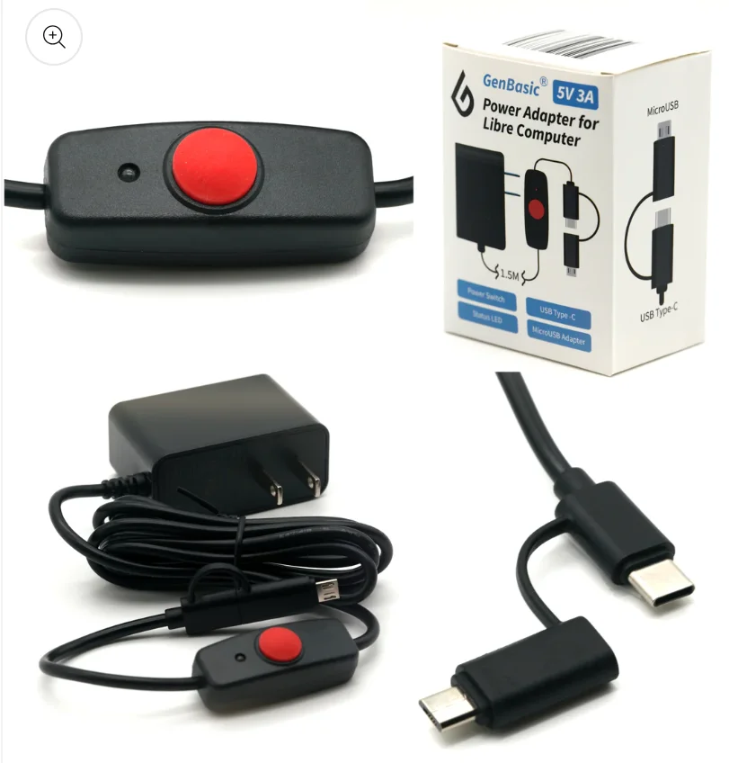 GenBasic 5V 3A USB Type-C Power Supply with MicroUSB Adapter with LED Power Switch