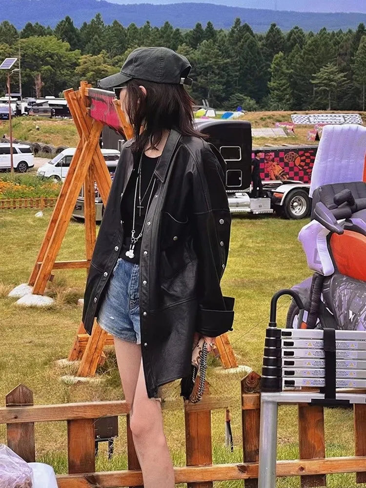 เสื้อแจ็คเก็ตหนังแท้แฟชั่นสำหรับผู้หญิง ความยาวปานกลาง สไตล์สตรีทแวร์ แบรนด์ FeiLan ผ้าขนสัตว์ สไตล์สตรีท แจ็คเก็ตสำหรับใส่ด้านนอก