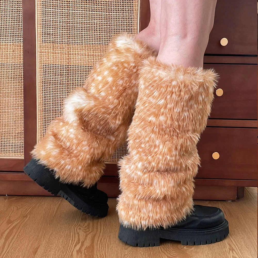 Furry Leg Warmers Christmas Elk Faux Fur Leg Warmers Boot Covers Lady Cute Jk Knee-length Hipster Warm Sock Fashion Socks