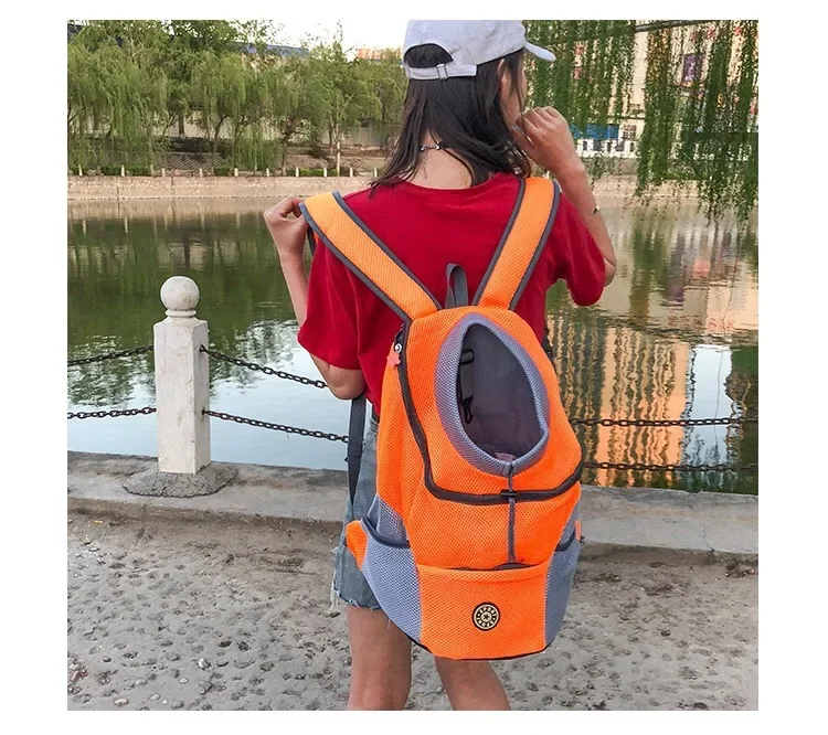 Outdoor Pet Dog Carrier Bag Portable Double Shoulder Mesh Backpack Travel Backpack  Front Bag Head Carrying Bags for Cat image 3