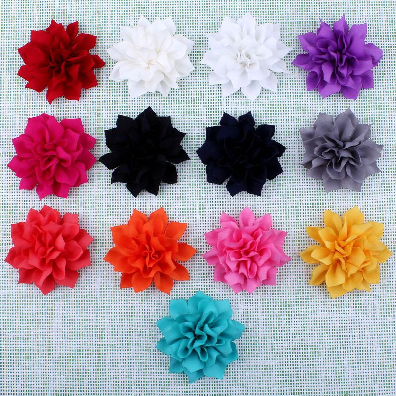 

120pcs/lot 3.5" 13Colors Artificial Double-Layer Lotus Flowers For Kids Hair Accessories Winter Fabric Flowers For Headbands