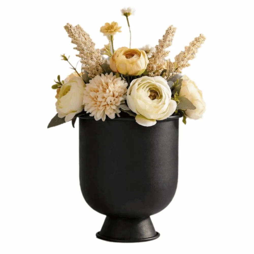 Durable Iron Metal Vase Black Vintage Black Flower Pot Iron Flower Pot Garden Display