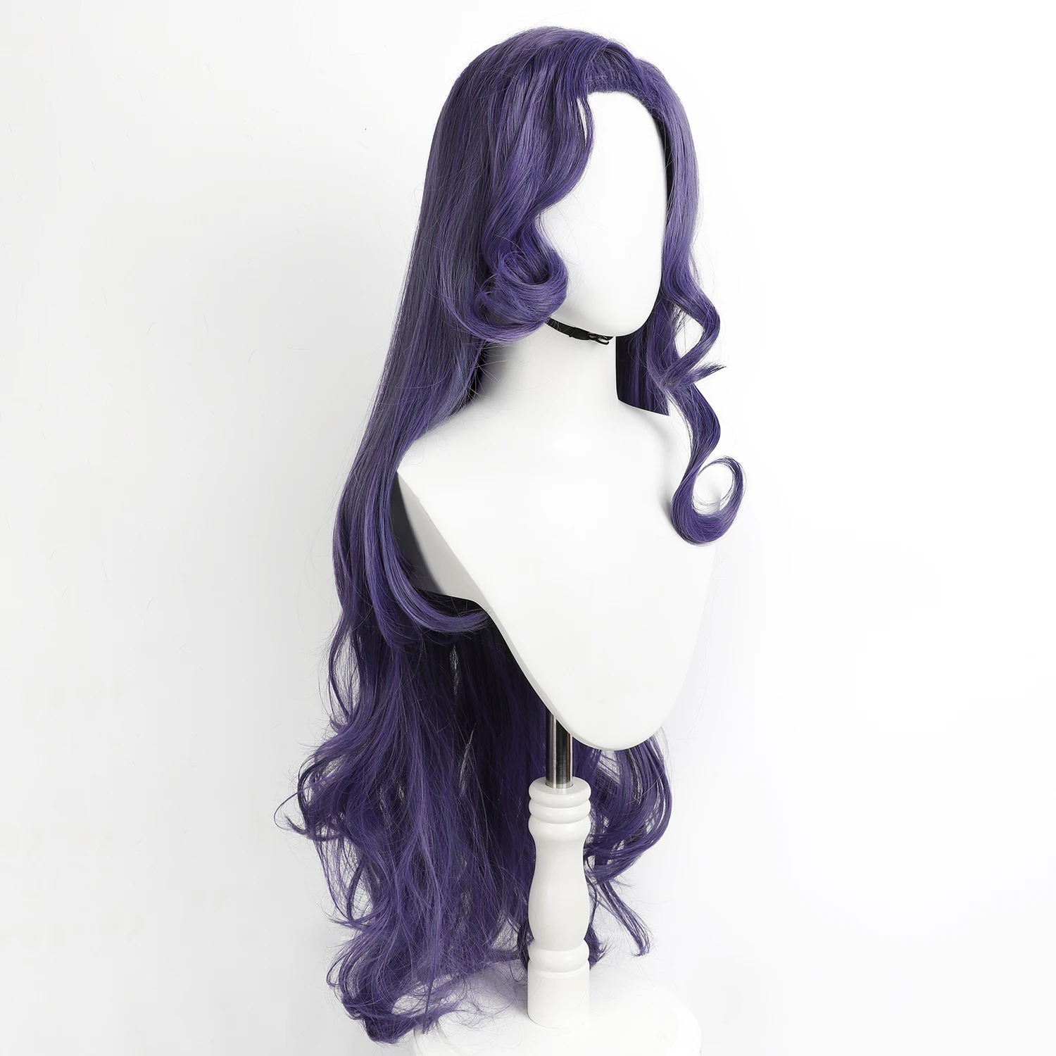 Synthetic Purple Wavy Long Wig for Cosplay, Fluffy Bangs Anime Character Style Heat Resistant Hair for Halloween Party