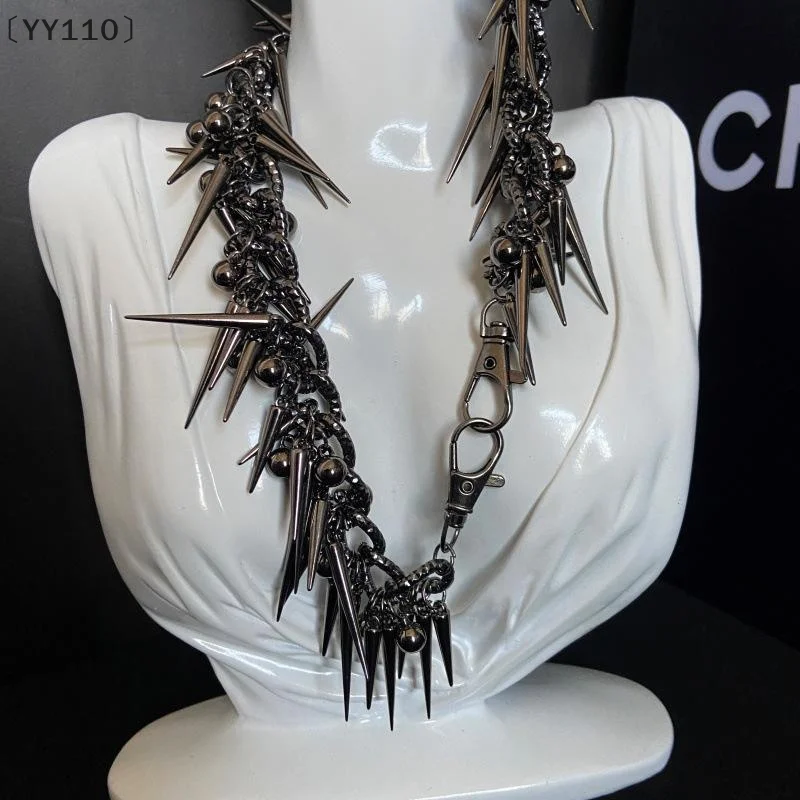 〔YY110〕Unique Design Sweet Cool Spicy Girl Style Rivet Round Bead Tassel Necklace Waist Chain  Personality Niche Design Jewelry