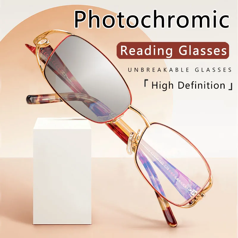 

Women's Photochromic Reading Glasses, Anti-Radiation/Eyestrain/Glare Presbyopia Eyeglasses,Stylish Oval Frames Sunglasses