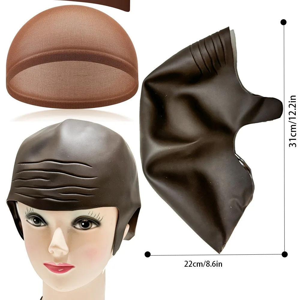 

Hot with Glasses Bald Caps Nylon Fashionable Bald Head Wig Cap Can Be Cut Costume Set for Adults Men