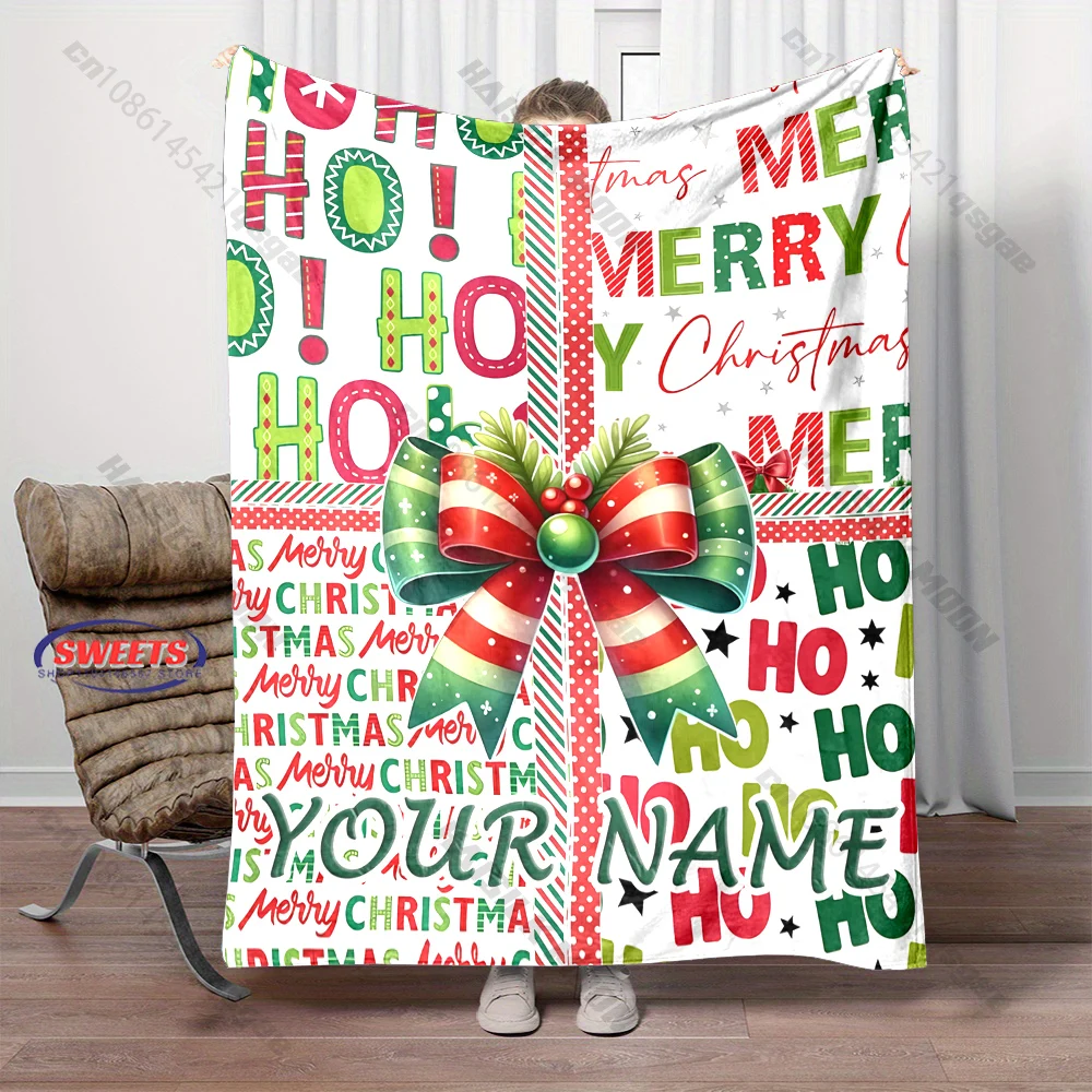 Personalized Custom Name Christmas HO HO HO Blanket, Custom Text Xmas Sofa Bed Blanket,Warm Soft Holiday Decor Gift for Family