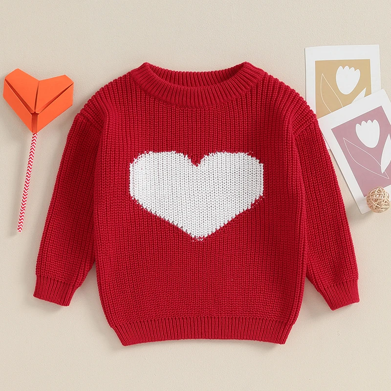 

Baby Girls Heart Patterned Knit Sweater Cozy Valentine s Day Long Sleeve Pullover Infant Knitwear for Toddler Girls