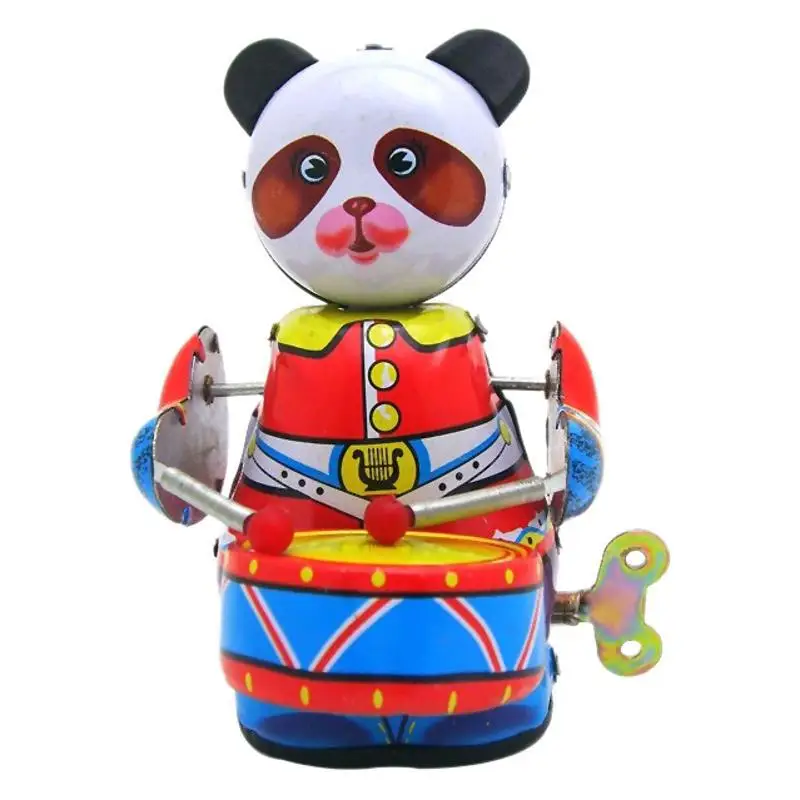MS566 Giocattolo di latta, Panda che suona la batteria (in piedi) Tintoy Collezione retrò nostalgica Ornamento personalizzato