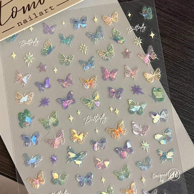 1sheet Butterfly Wing Streamer Laser Stickers Advanced Embossed Nail Art Stickers Colorful Butterfly Fairy Stickers Colorful