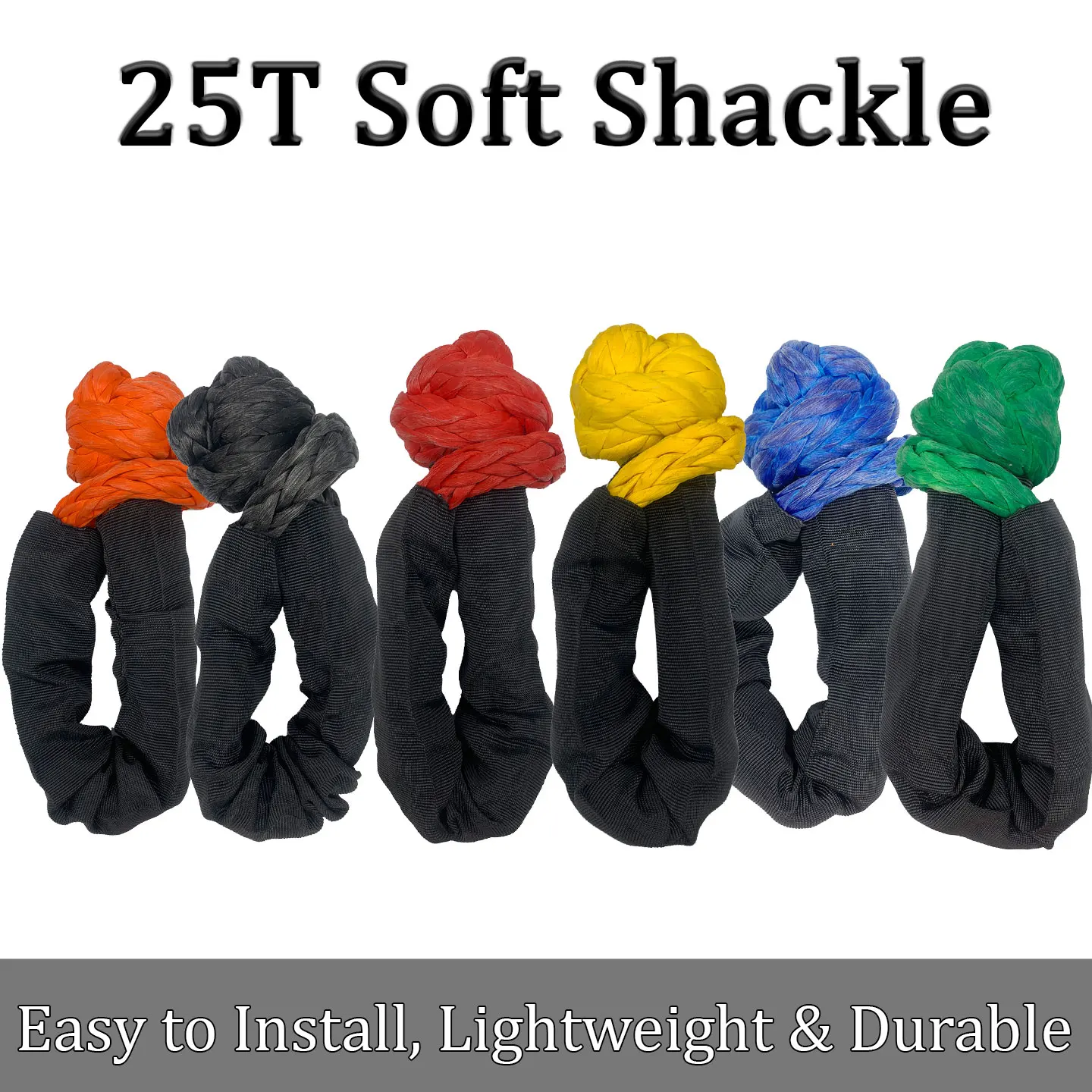Off-Road Recovery Strap, Soft Shackle With Protective Sleeve, Compatible with Recovery Pulley, 25T Breaking Strength