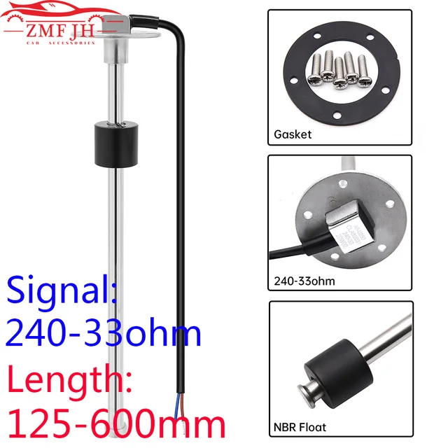240-33 Ohm Czujnik poziomu wody/paliwa pasuje do uniwersalnego wskaźnika poziomu oleju w zbiorniku benzyny Czujnik paliwa ze stali nierdzewnej 150 mm 200 mm 250 mm 400 mm