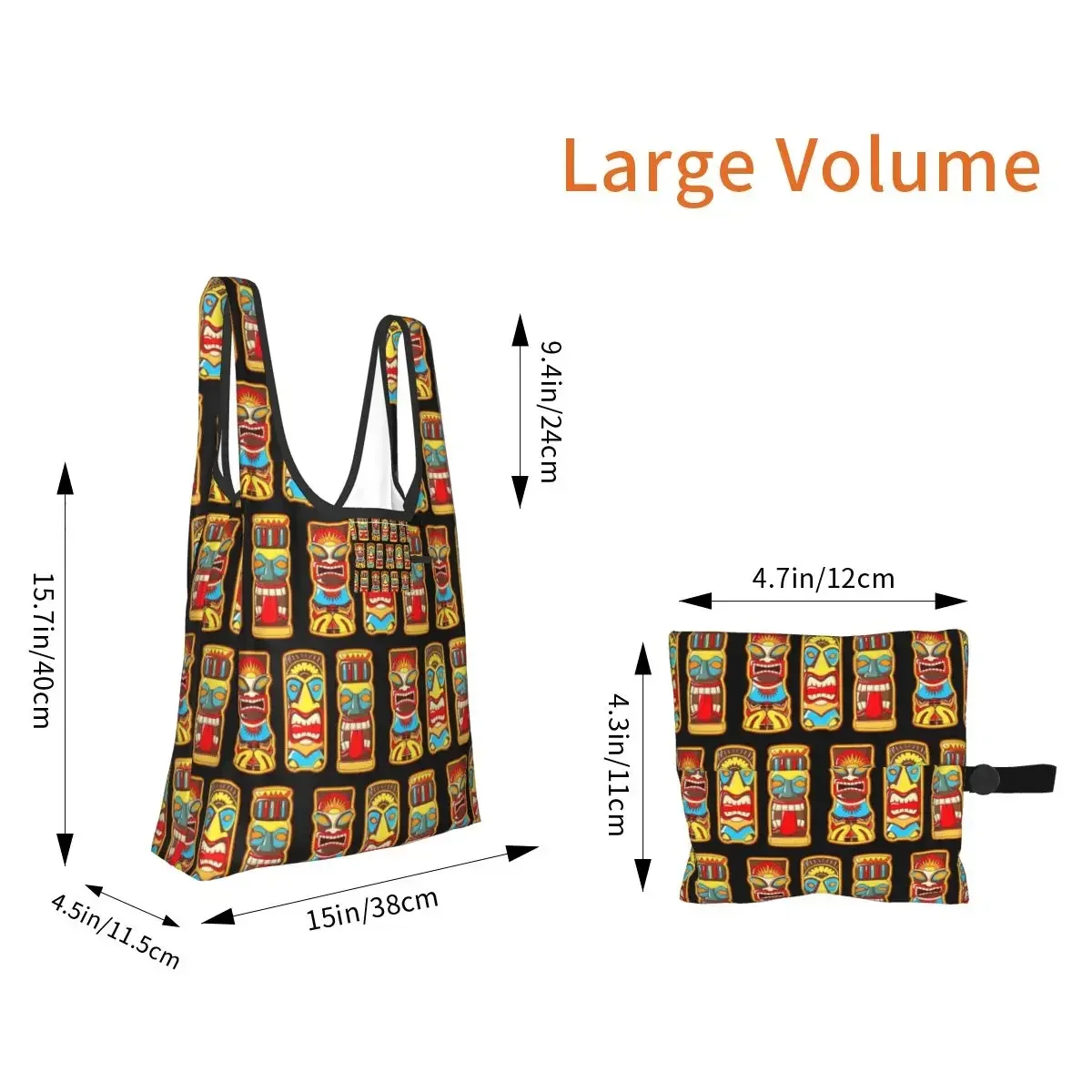 Tiki Gods Totems Idols Retro Tropical Polynesian Shopping Bag Portable Tote Bags Reusable Shoulder Shopper Bag Groceries Handbag