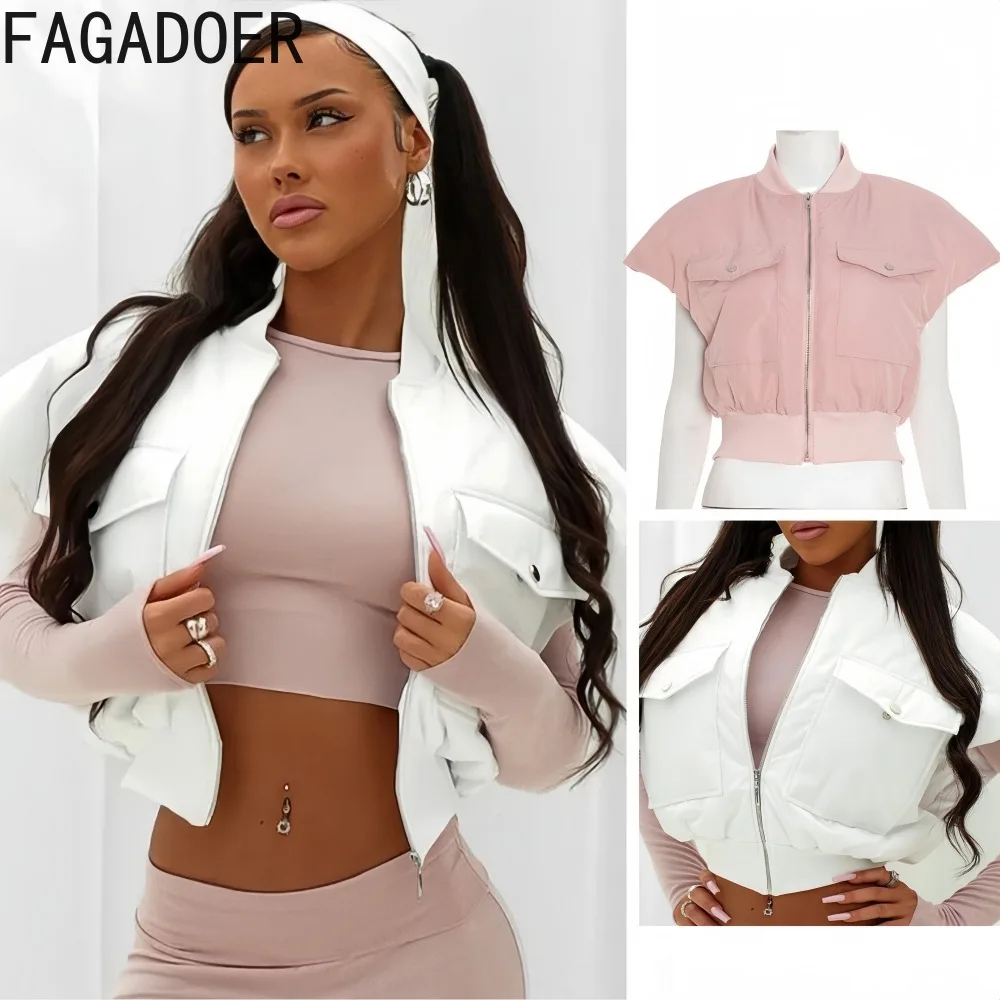 

FAGADOER осенняя новая модная лоскутная куртка-карго с карманами, женская однотонная жилетка без рукавов на молнии, женская уличная одежда 2025