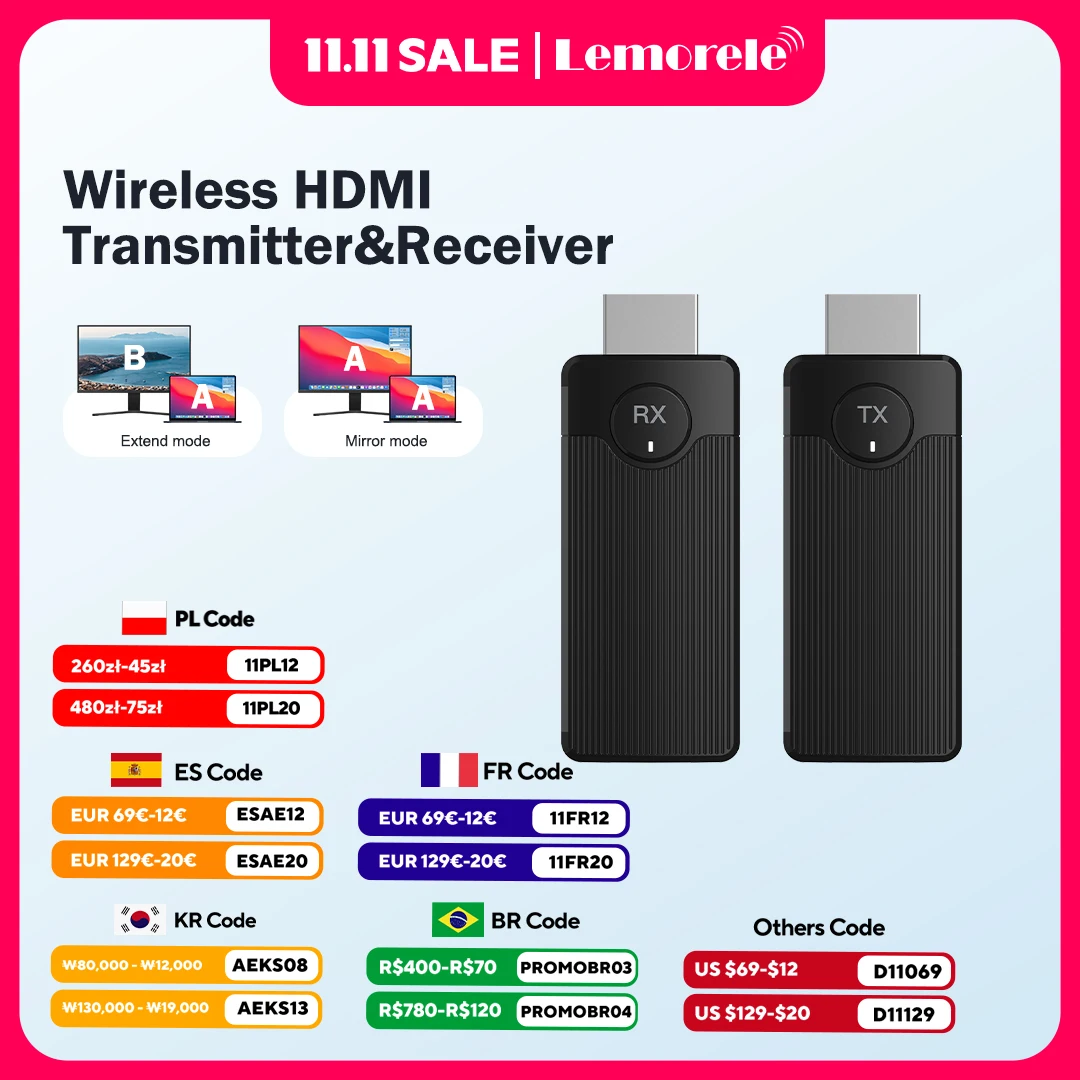 Lemorele Q50 اللاسلكية HDMI جهاز إرسال واستقبال الفيديو موسع عدة عرض محول دونغل لشاشة التلفزيون العارض التبديل الكمبيوتر