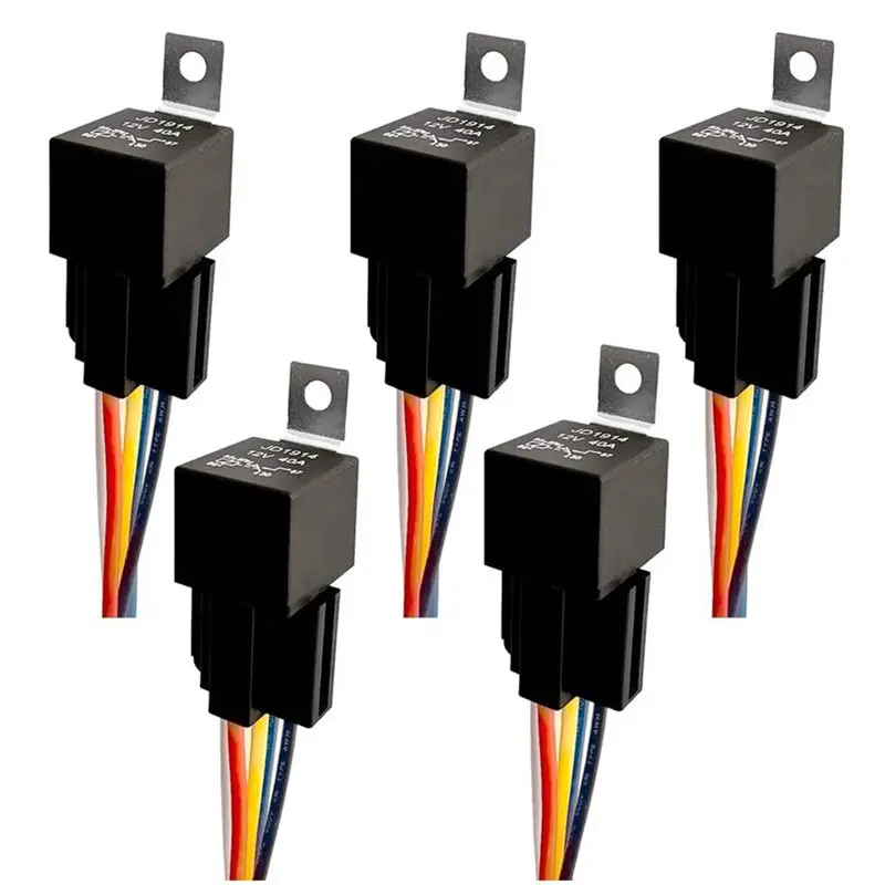 AB42-JD1914 5PCS 12V 5Pin 40A Car Relay With SPDT Harness Sockets For Automotive Truck Van Motorcycle Boat