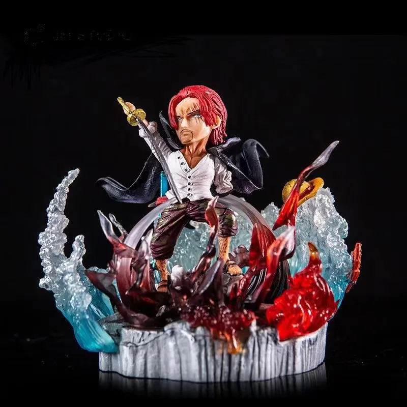 One Piece Shanks Decoração de Cena para Crianças, Estatueta Anime, Desenhos Animados Mão, Modelo GK, Brinquedos Kawaii, PVC Action Figure, Presentes de Natal, Boneca