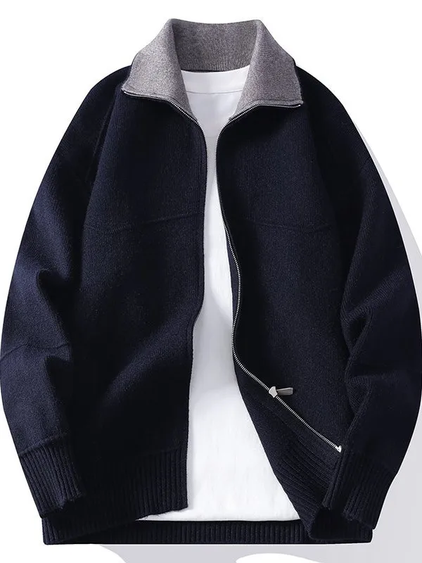 

Осенне-зимний повседневный утепленный вязаный кардиган на молнии для мужчин, свободный универсальный свитер-куртка, простая модная верхняя одежда