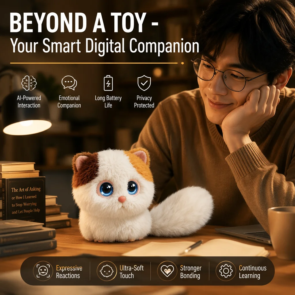 Long-Tailed Calico AI Robot Plush Smart Interactive Electronic Pet Tail Sensor Emotional Companion Eco-friendly Stuffed Toy Gift