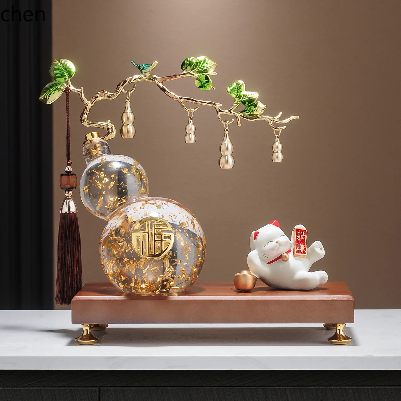 YFY  five blessings crystal gourd ornament - living room decoration, wine cabinet, tv stand, light luxury handicraft gift