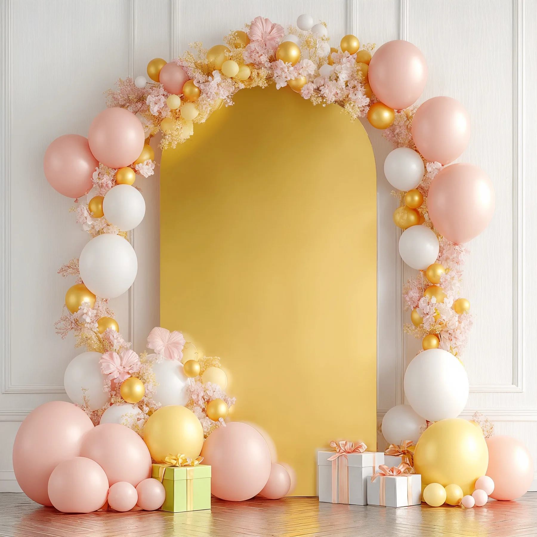 Wedding Arch Cover Gradient Silver Spandex Fitted Round Top Arch Backdrop Stand Cover for Wedding Ceremony Party, Banquet