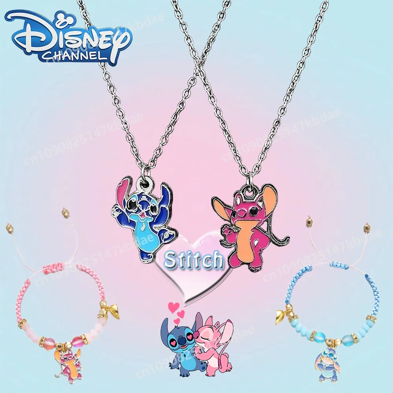 Ожерелье Disney Stitch, наборы браслетов, мультяшная фигурка, каваи, ювелирные изделия, аксессуары для девочек, подвески для пар, детские подарки на день рождения