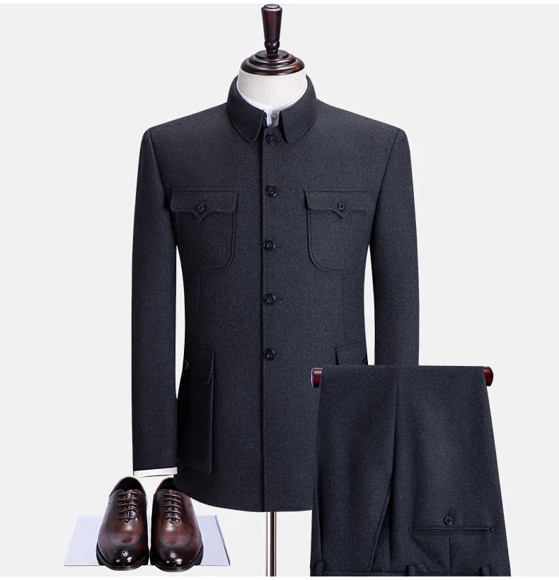 

Brand New Top Sales Mens Wool Chinses Tunic Suit Father's Day Gift Chinese Style Autumn Winter Clothing Woolen Dress Loose Suits