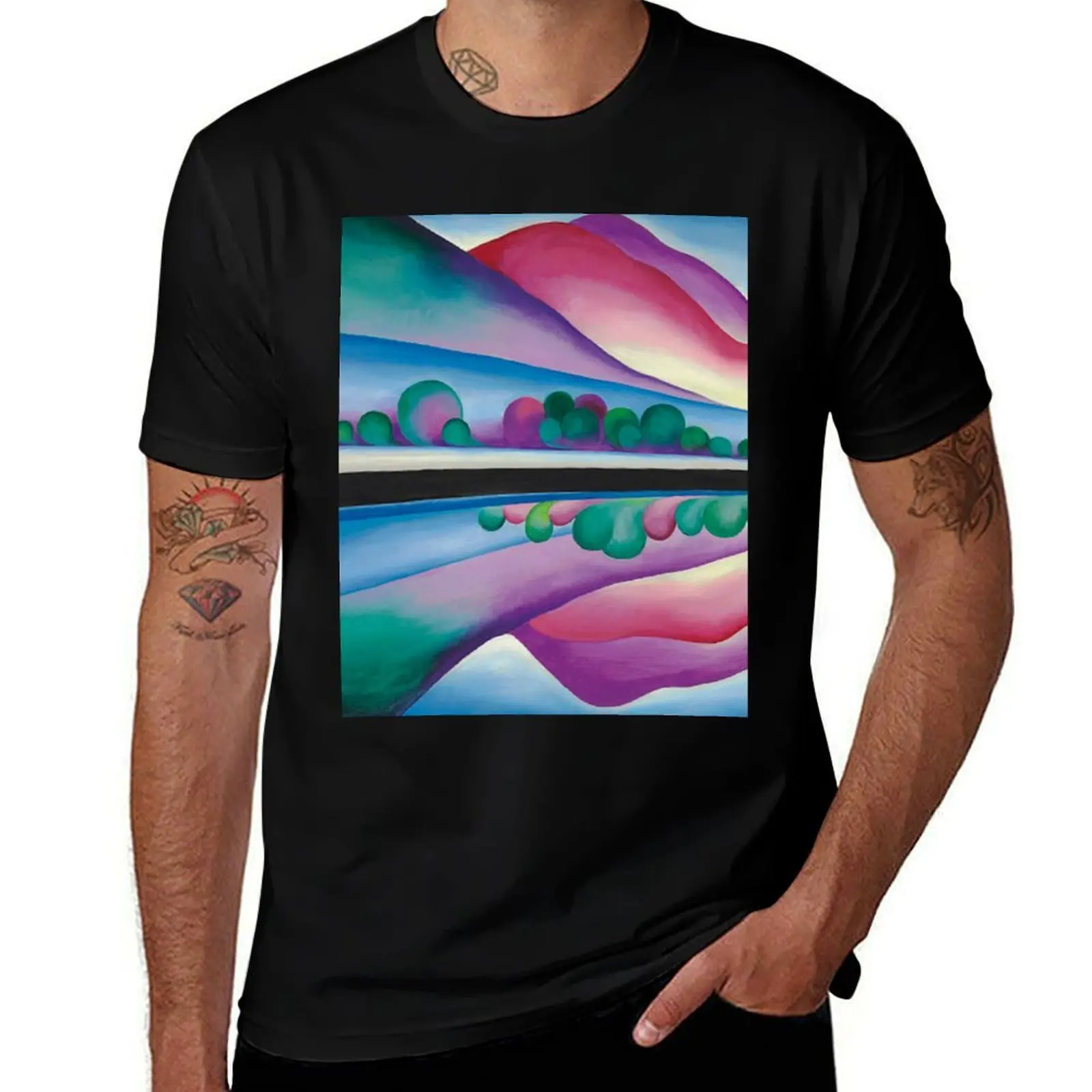 Georgia O'Keeffe Lake George Reflection T-Shirt Big Size Short Sleeve Casual Top T-Shirt