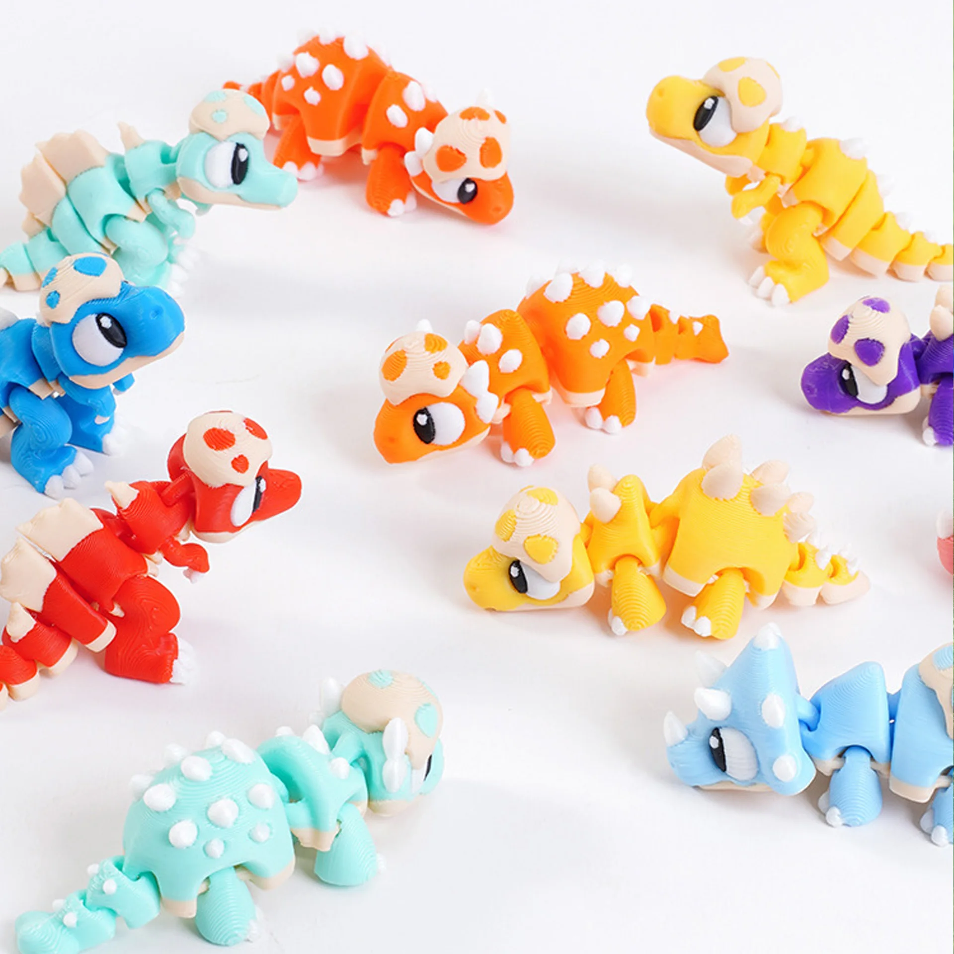 Set 3D Printed Mini Dinosaur Toys Movable Joints Egg Shell T-Rex Spinosaurus Triceratop Brachiosaurus for Desktop Decor Kid Gift
