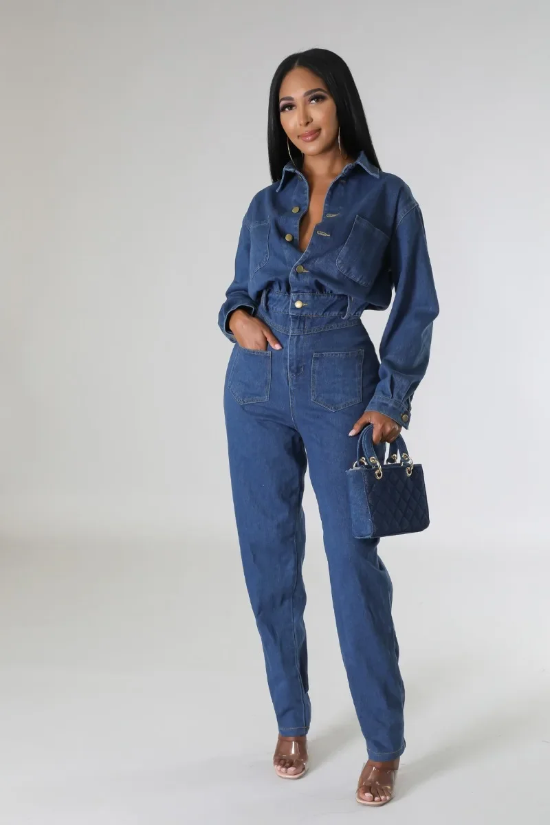 

GUWU Women Multi Pocket Cargo Denim Washed Long Sleeve Jumpsuits 2025 Fall Streetwear Club One Piece Jeans Rompers