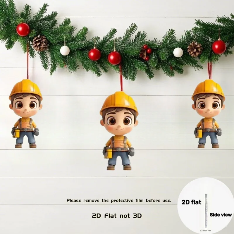 Cute Engineer Boy Keychain 2D Flat Acrylic Worker Theme Ornament Car Bag Party Decor couple Friends students Professionals Gifts