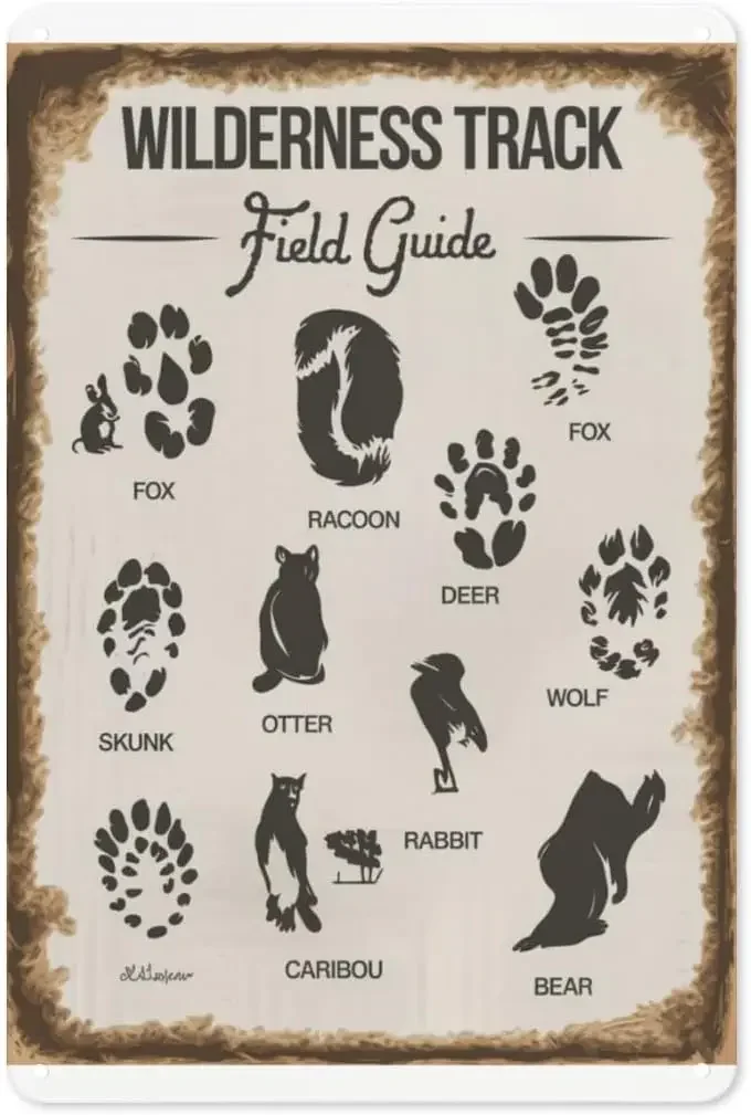 Wildlife Tracker Tin Sign  Rustic Metal Wall Art for Cabin, Nature Center ; Scout Room Decor-aluminum