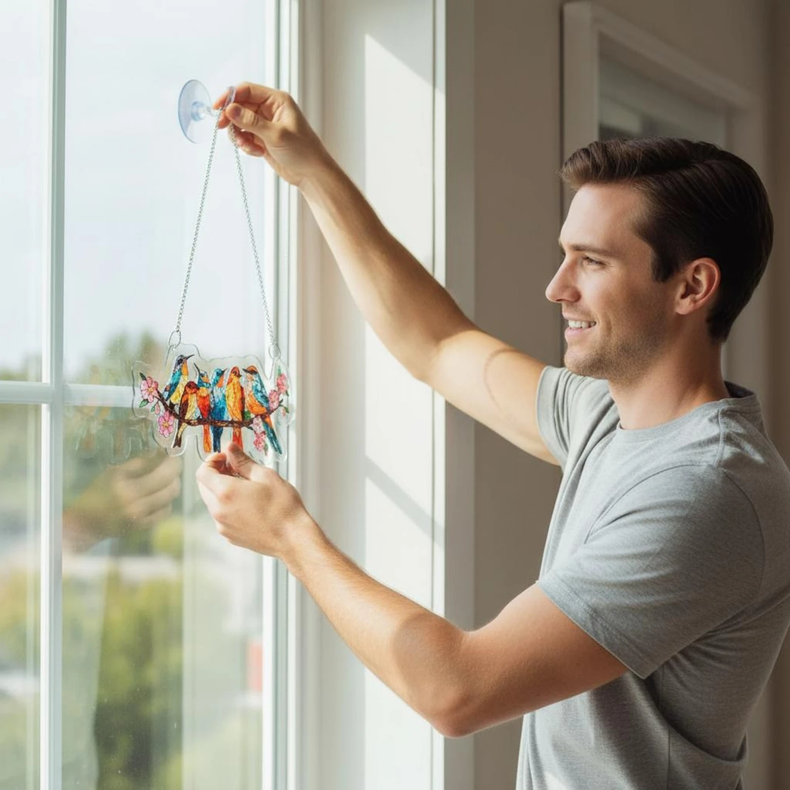 

Bird Branch Hanging Ornament Unique Shape Bird Suncatcher Colorful Acrylic Hanging Decor Easy to Hang Rainbow Creator Window Art
